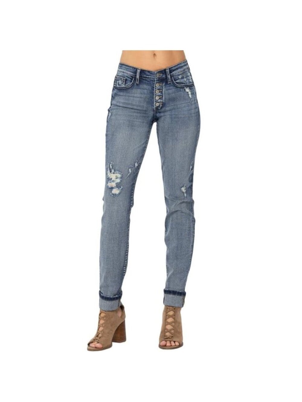 Judy Blue Boyfriend Jeans Size 5/27 High Rise Button Fly Distressed Light Wash